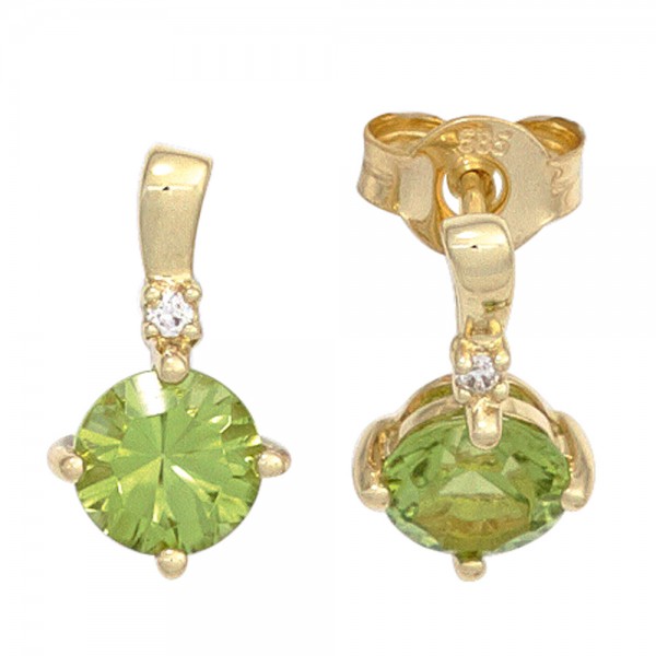 Ohrstecker 585 Gold Peridote grün Diamanten