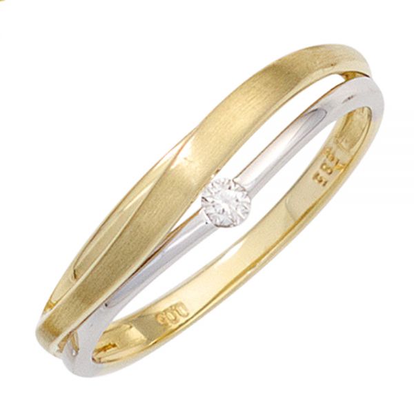 Diamantring 585 Gold bicolor matt