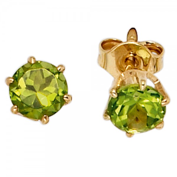 Ohrstecker rund 585 Gold Peridote grün