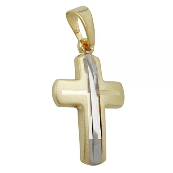 Anhänger 16x12mm Kreuz bicolor 9 Karat Echtgold