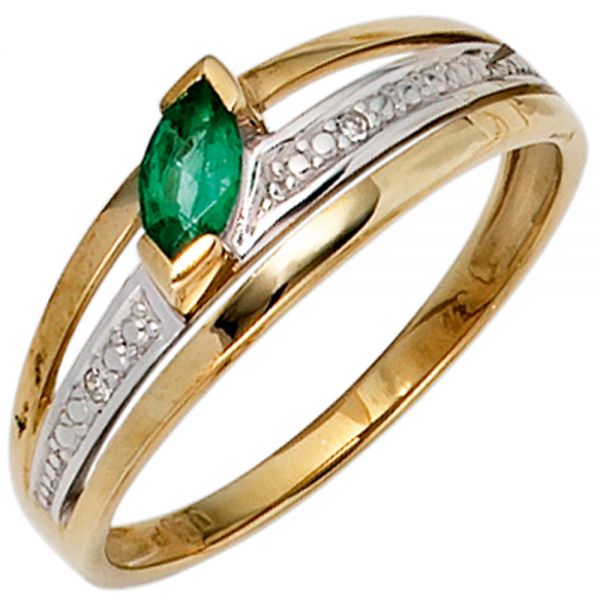 Smaragdring 585 Gold bicolor Diamanten