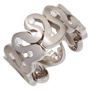 Damenring breit 585 Gold matt 10 Diamanten  Damenring breit 585 Gold matt 10 Diamanten