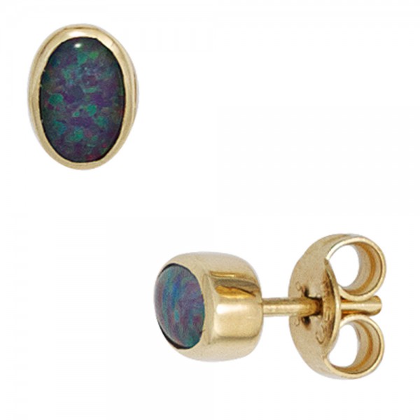 Opalohrringe oval 585 Gold Opal-Tripletten