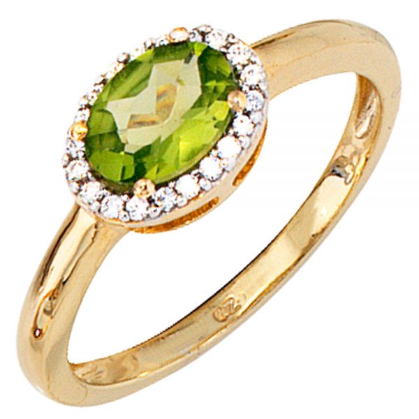 Peridotring 585 Gold bicolor Peridot grün 20 Diamanten