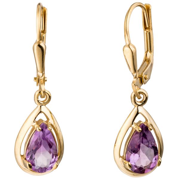 Boutons Tropfen 333 Gold Amethyste lila violett Ohrhänger