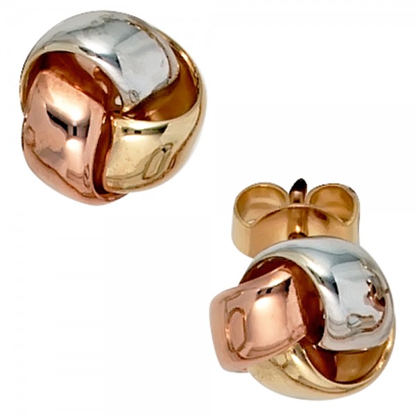 Ohrstecker Knoten 585 Gold dreifarbig tricolor
