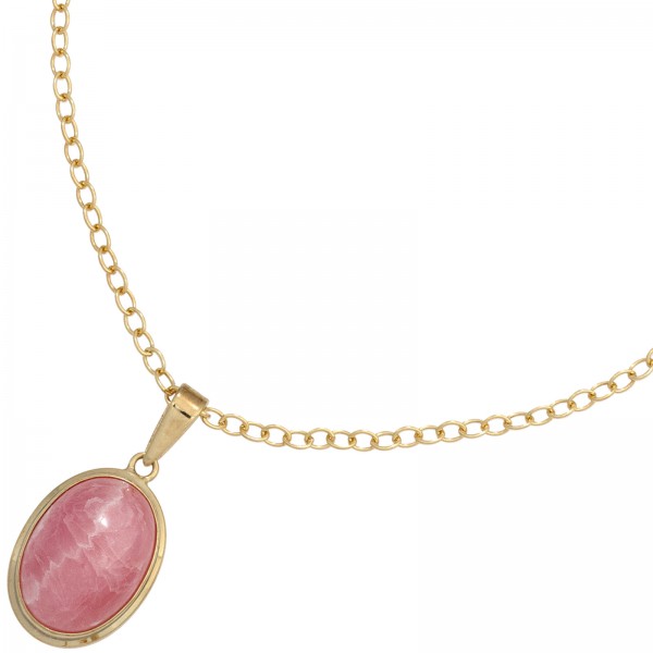 Anhänger oval 585 Gold Rhodochrosit rosa