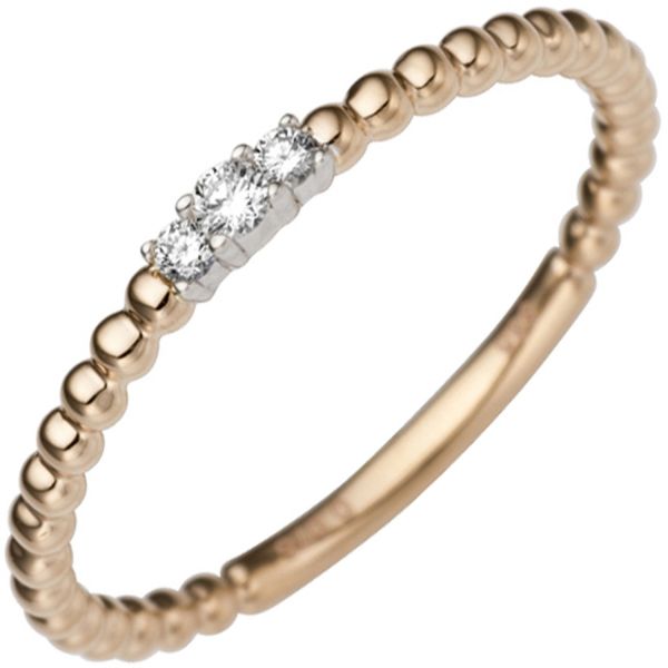 Damenring schmal zart 585 Gold bicolor Diamanten