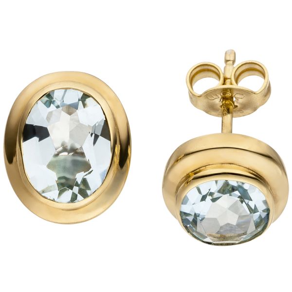 Ohrstecker oval 585 Gold Aquamarine blau