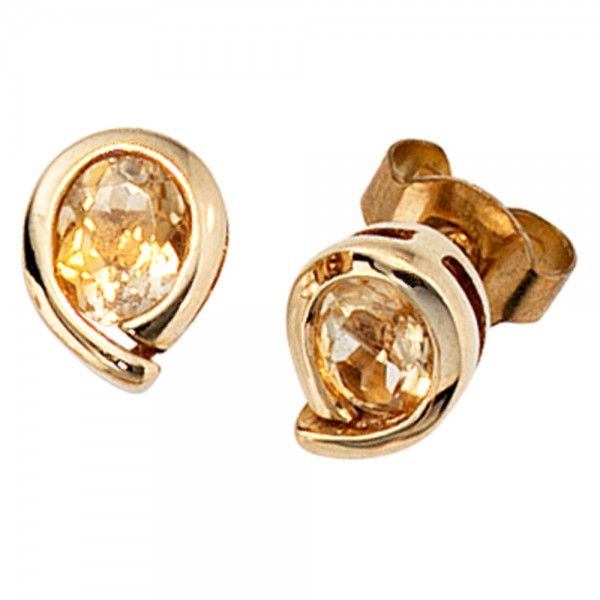 Ohrstecker Tropfen 333 Gold Citrine orange