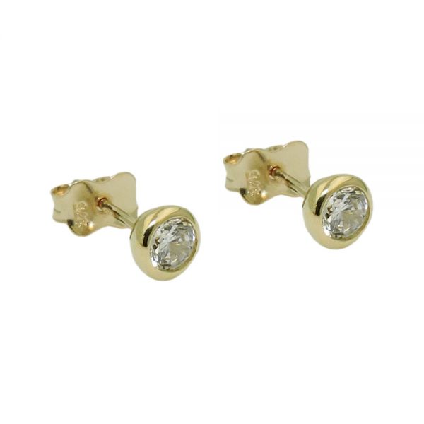 Stecker 5mm Zirkonia rund 9 Karat Echtgold