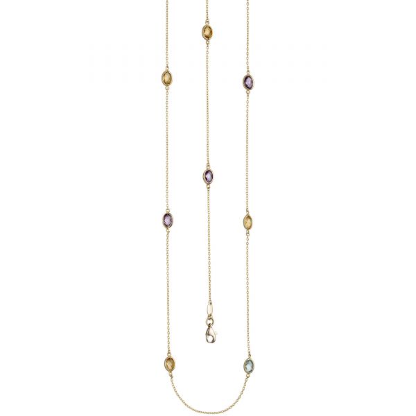 Halskette lang 585 Gold Citrine Blautopase Amethyste 90cm