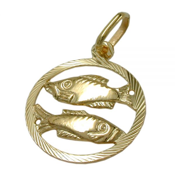 Anhänger 15mm Sternzeichen Fische 9 Karat Echtgold