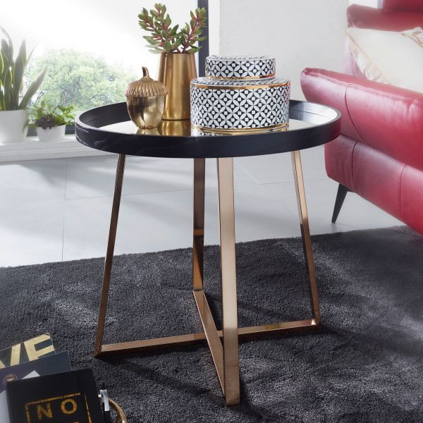 WOHNLING side table round gold glass mirror living room table black coffee table