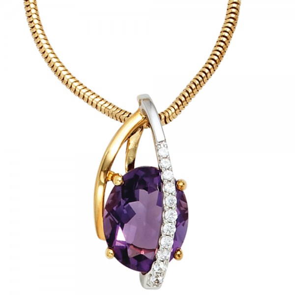 Anhänger 585 Gold Diamanten Amethyst violett