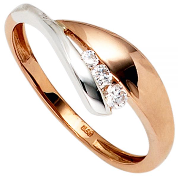 Damenring 375 Gold bicolor Zirkonia