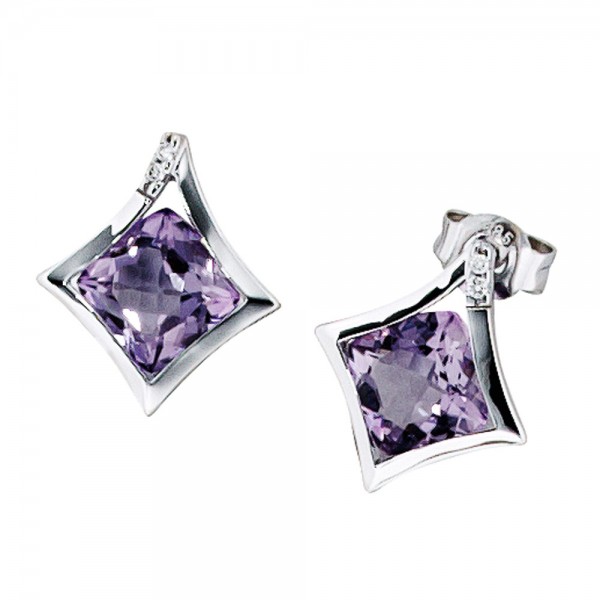 Ohrstecker 585 Gold Diamanten Amethyst lila violett