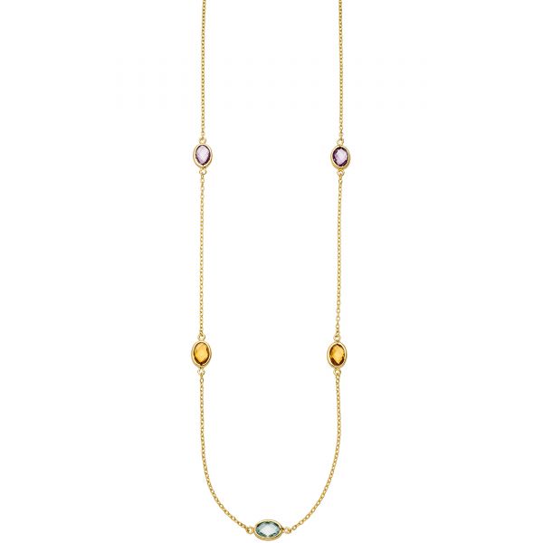 Collier 585 Gold Amethyste Citrine Blautopas