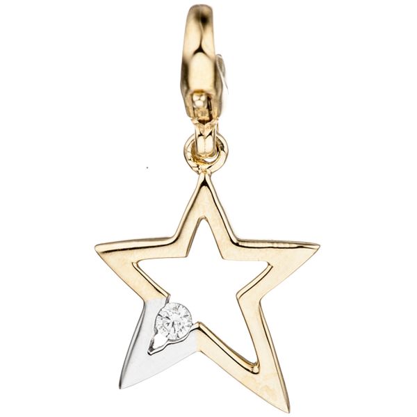 Sternanhänger Charm 375 Gold bicolor Zirkonia