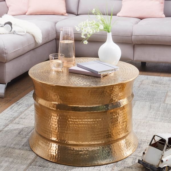 WOHNLING coffee table KARAM coffee table round coffee table hammered gold