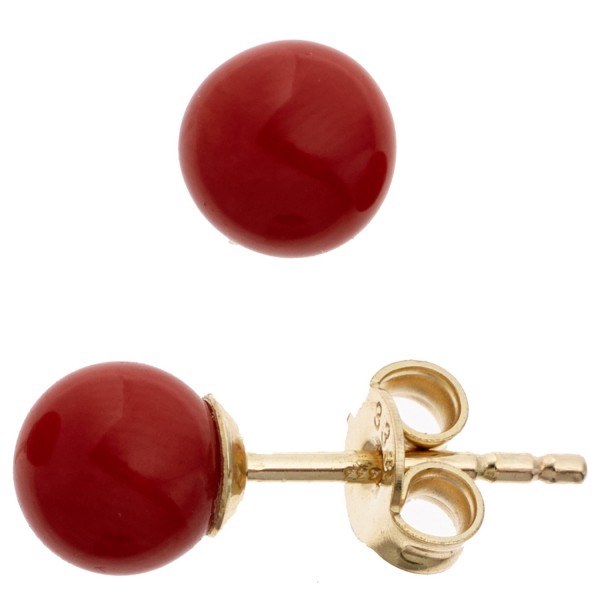 Ohrstecker Kugel 333 Gold Korallen rot