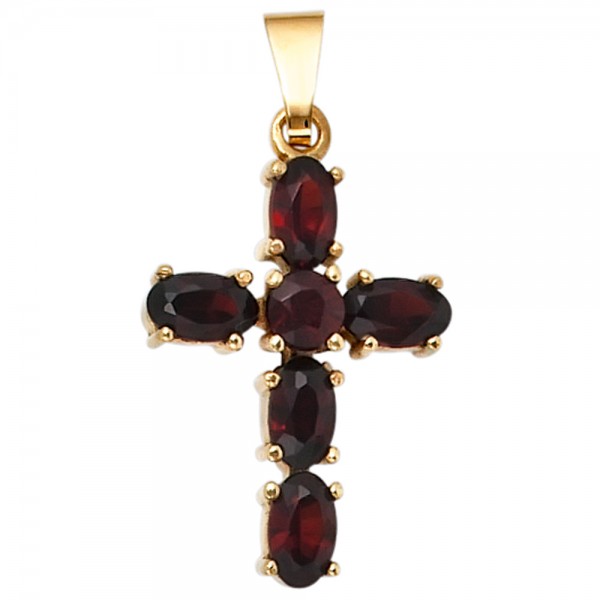 Kreuzanhänger 375 Gold Granate rot Granatkreuz