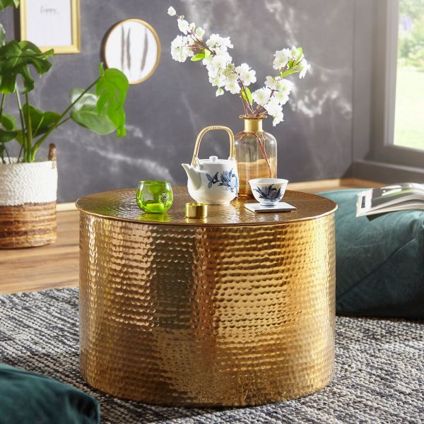 WOHNLING coffee table Ø 61 cm living room table coffee table gold parlor table metal