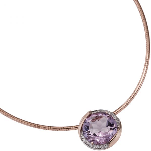 Anhänger rund 585 Gold Rotgold Diamanten Amethyst violett lila