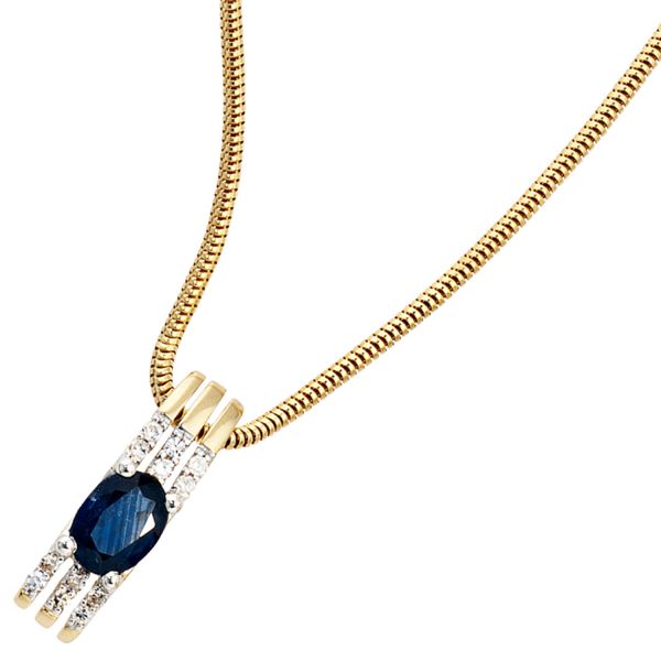 Safiranhänger 585 Gold blauer Safir Diamanten