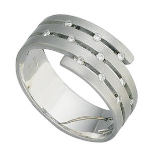 Damenring breit 585 Gold matt 11 Diamanten  Damenring breit 585 Gold matt 11 Diamanten