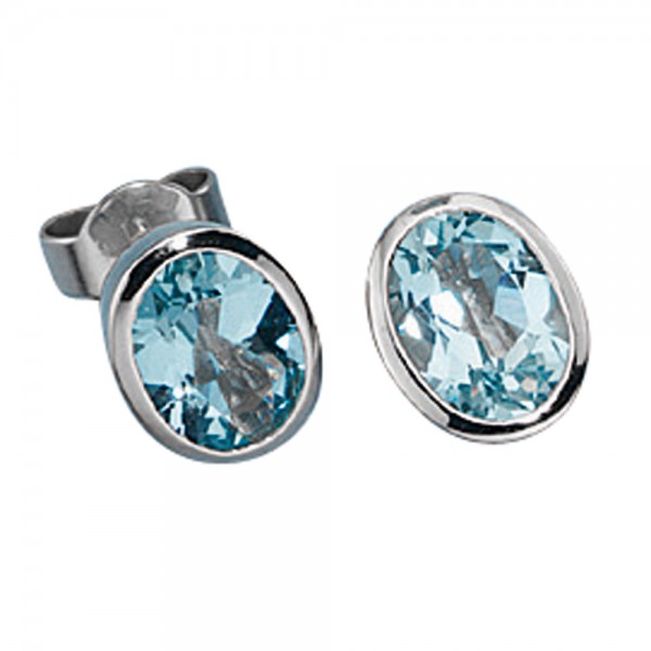 Ohrstecker oval 585 Gold Aquamarine blau