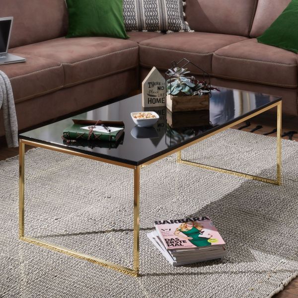 WOHNLING coffee table RIVA 120 cm metal wood living room table side table gold