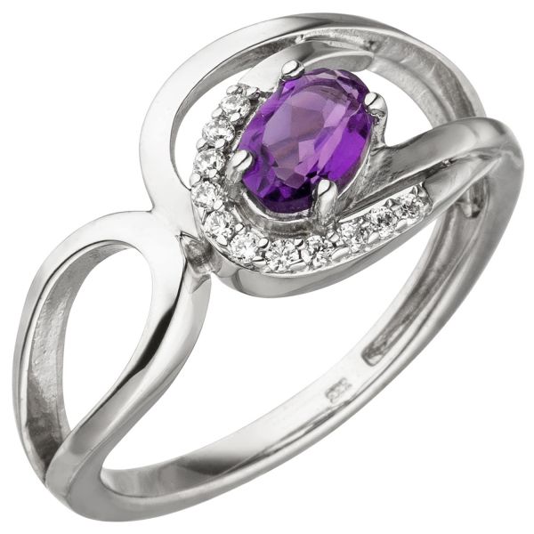 Damenring 333 Gold 11 Zirkonia Amethyst lila violett