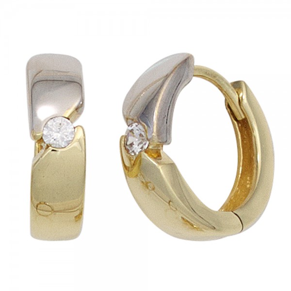 Creolen rund 333 Gold bicolor Zirkonia